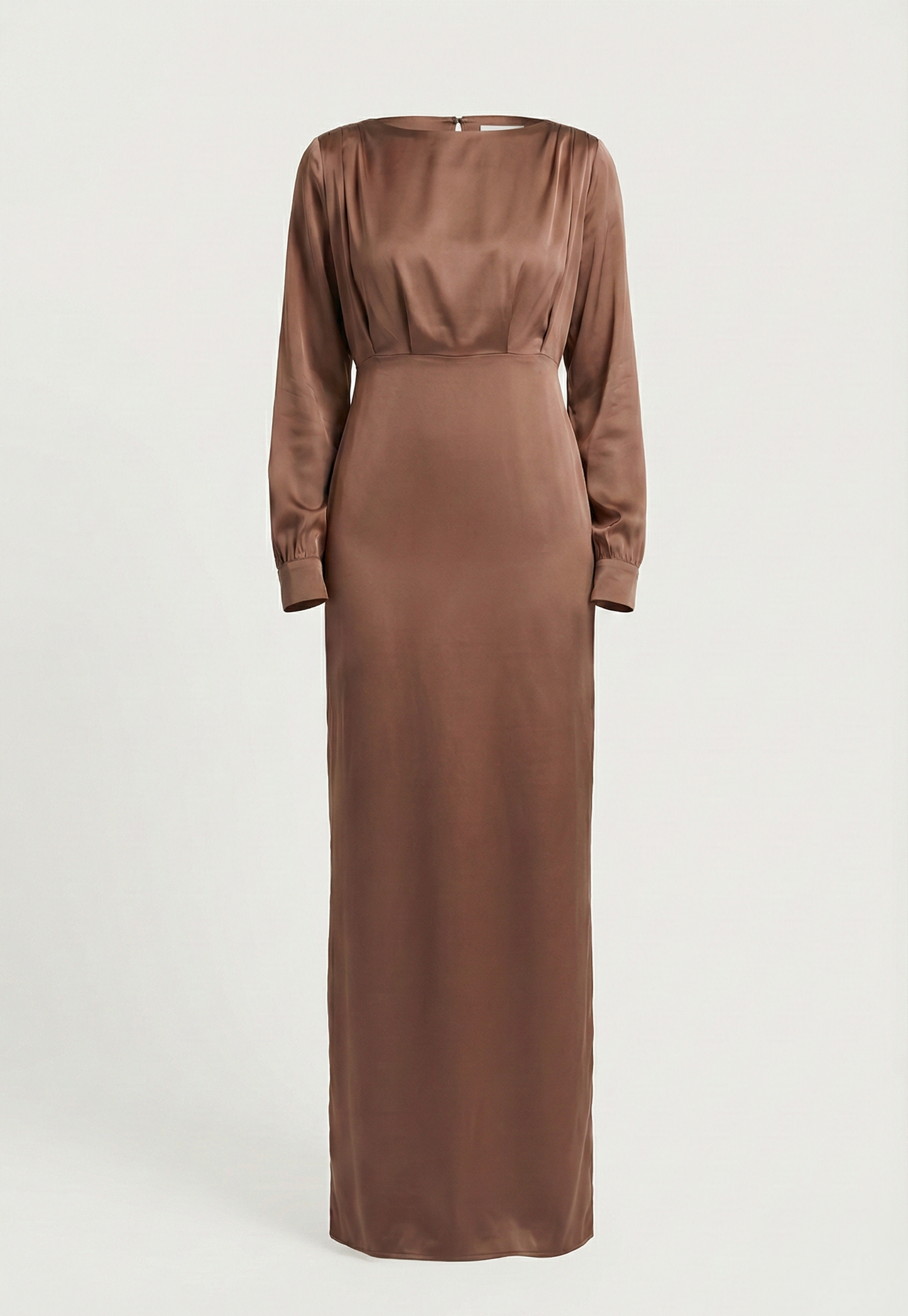 Caramel Satin Modest Maxi Dress