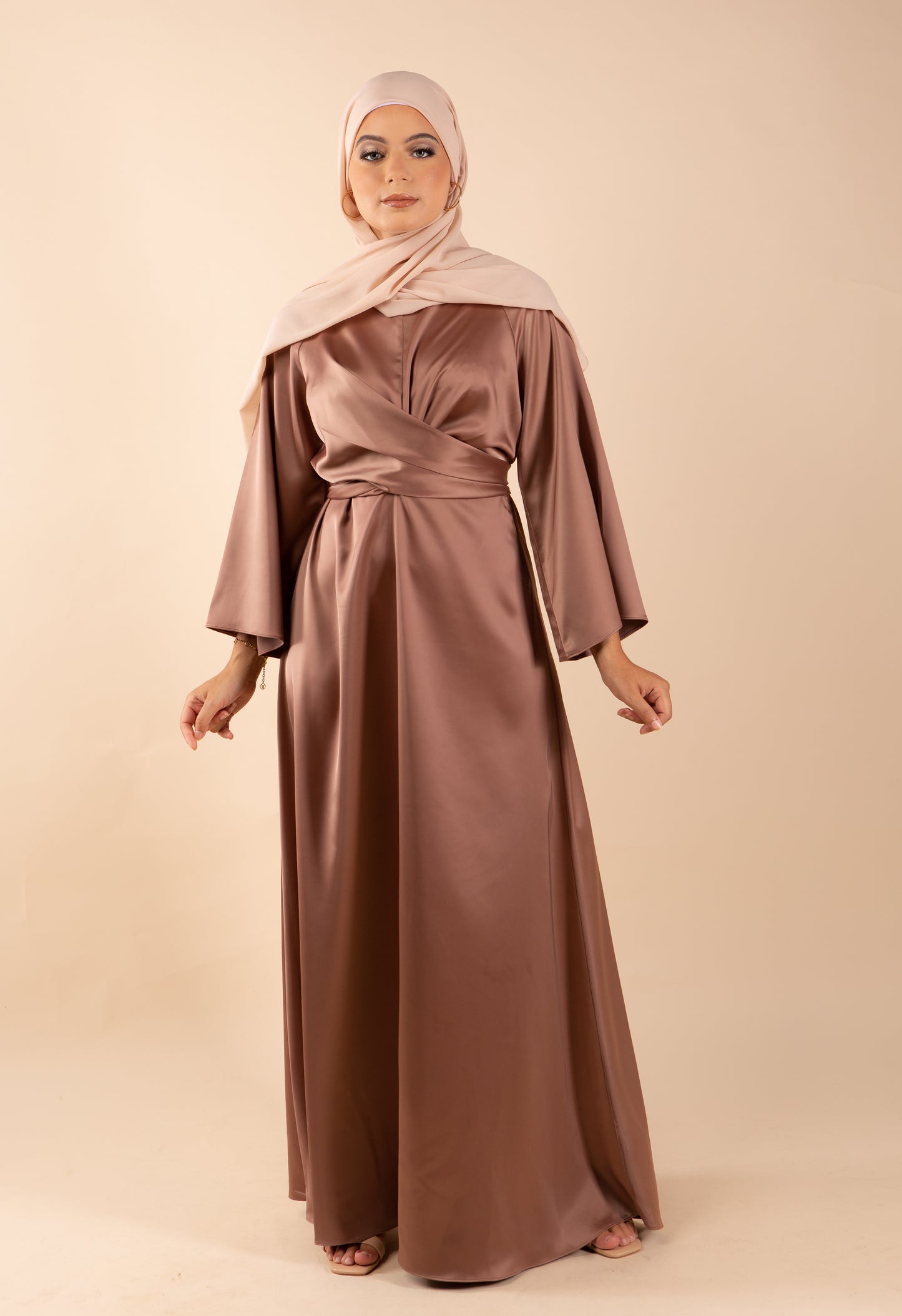 Azalea tie Satin Maxi Dress - Gold Caramel
