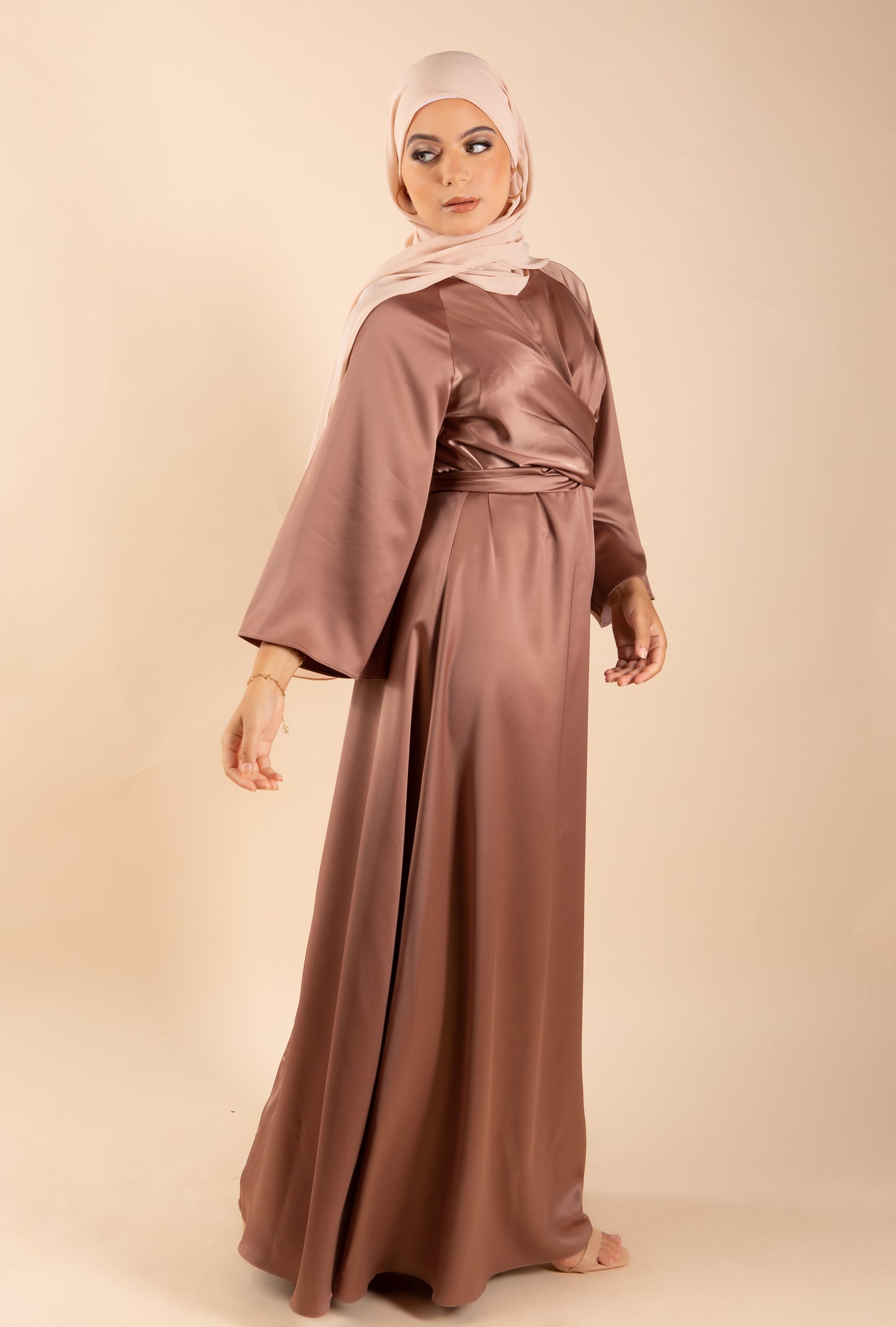 Azalea tie Satin Maxi Dress - Gold Caramel