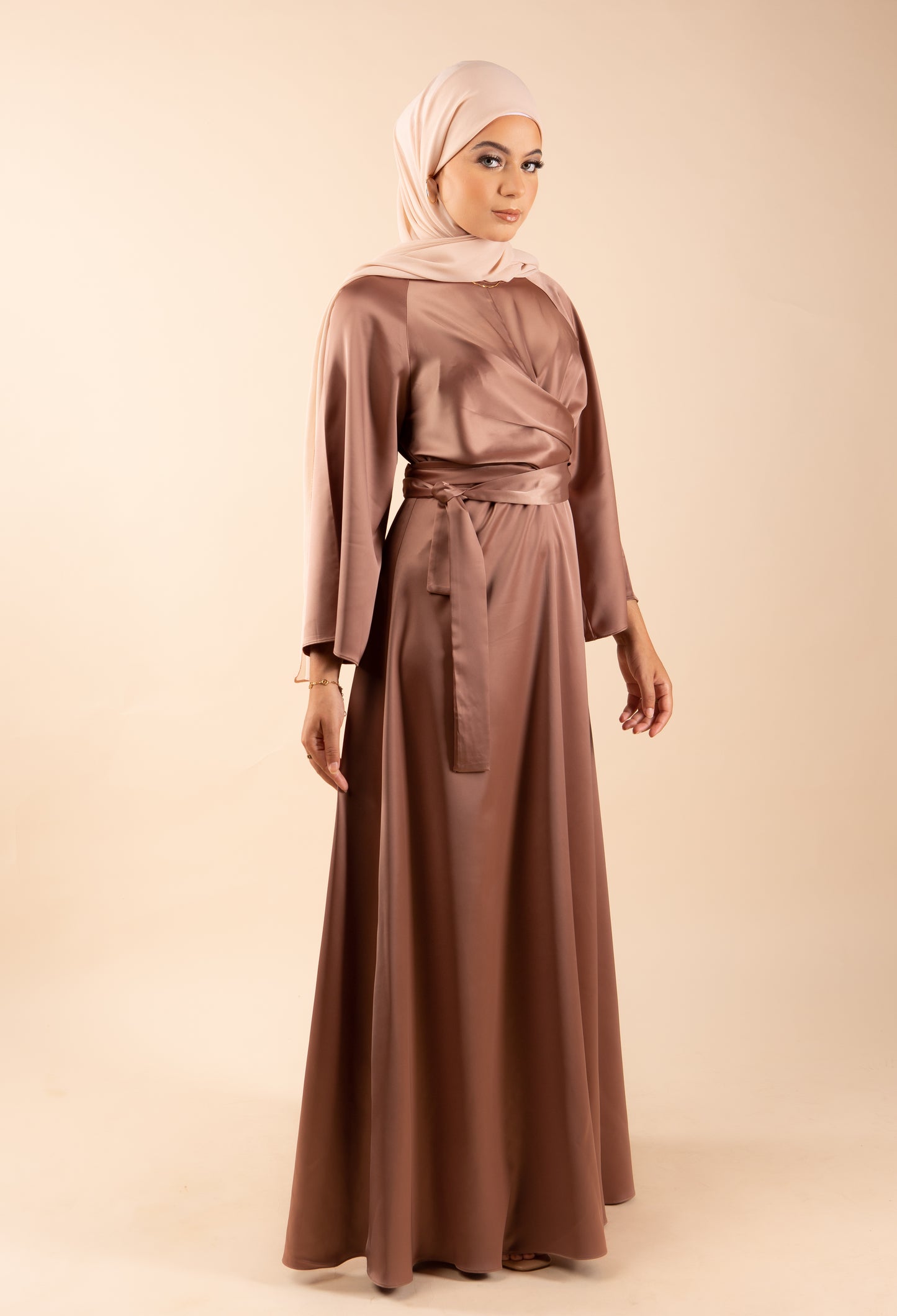Azalea tie Satin Maxi Dress - Gold Caramel