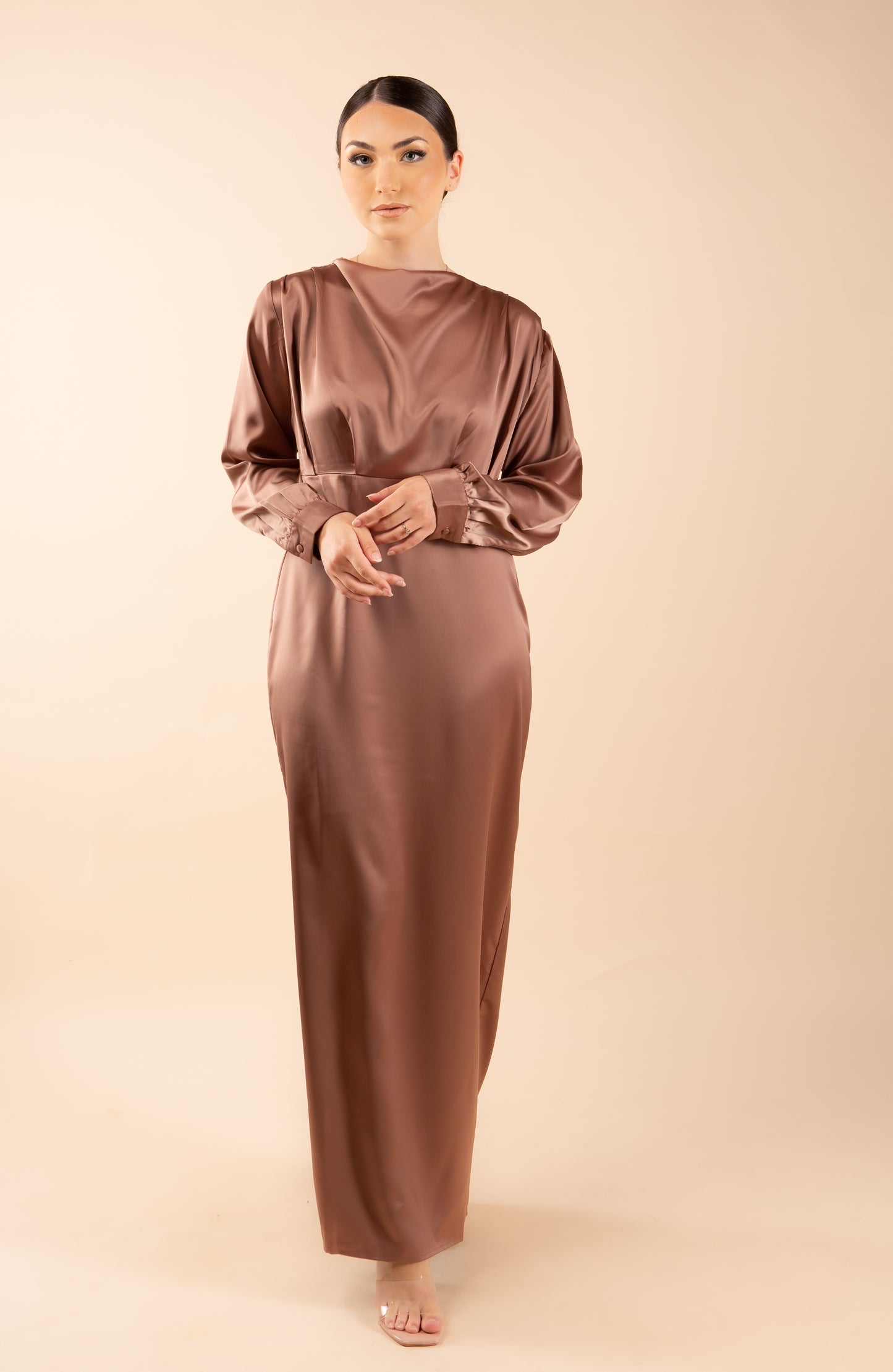 Emerald Satin Maxi dress - Gold Caramel