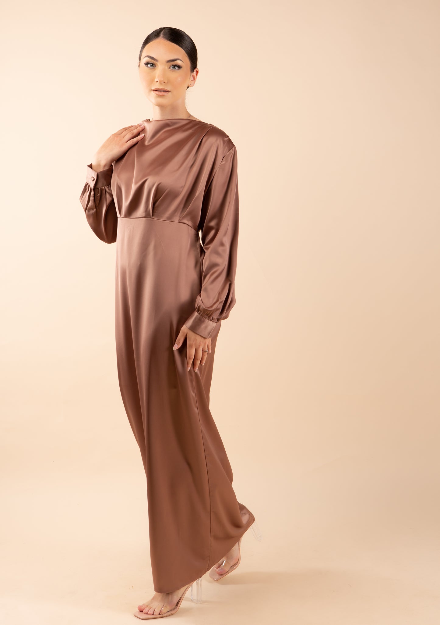 Emerald Satin Maxi dress - Gold Caramel