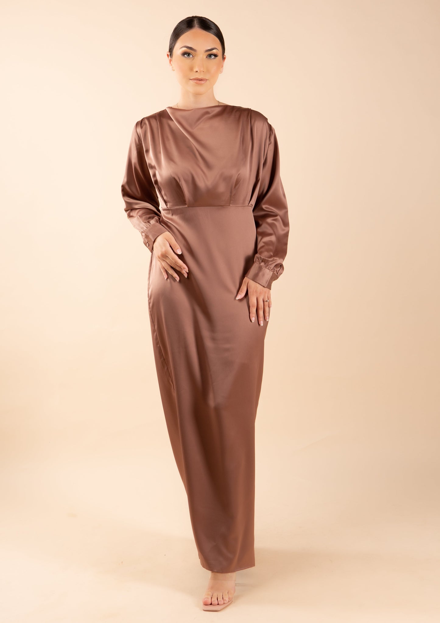 Emerald Satin Maxi dress - Gold Caramel