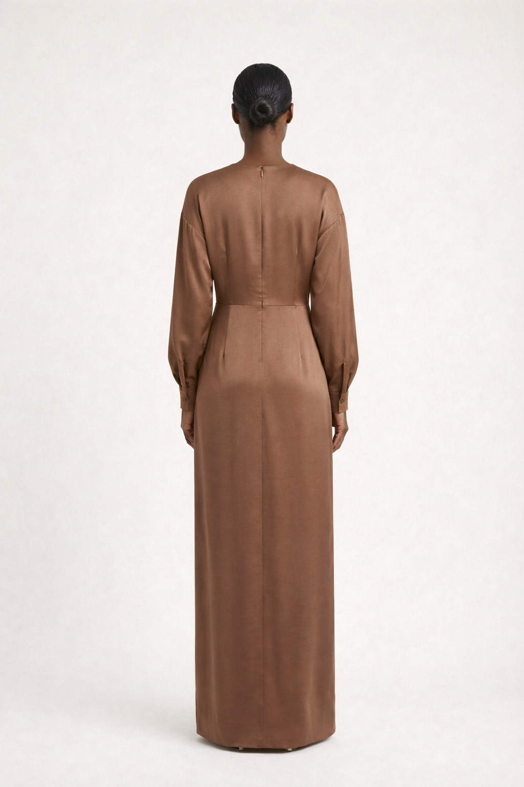 Caramel Satin Modest Maxi Dress