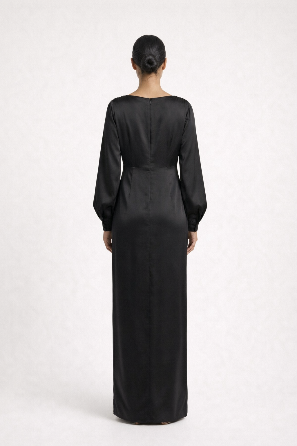 Black Satin Modest Maxi Dress