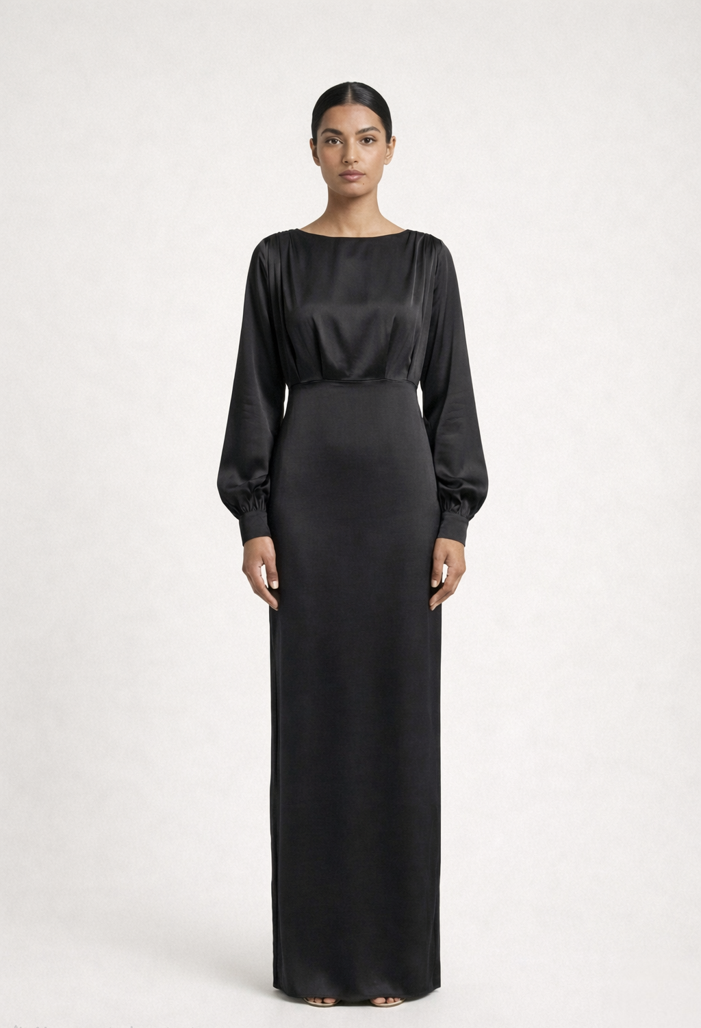 Black Satin Modest Maxi Dress