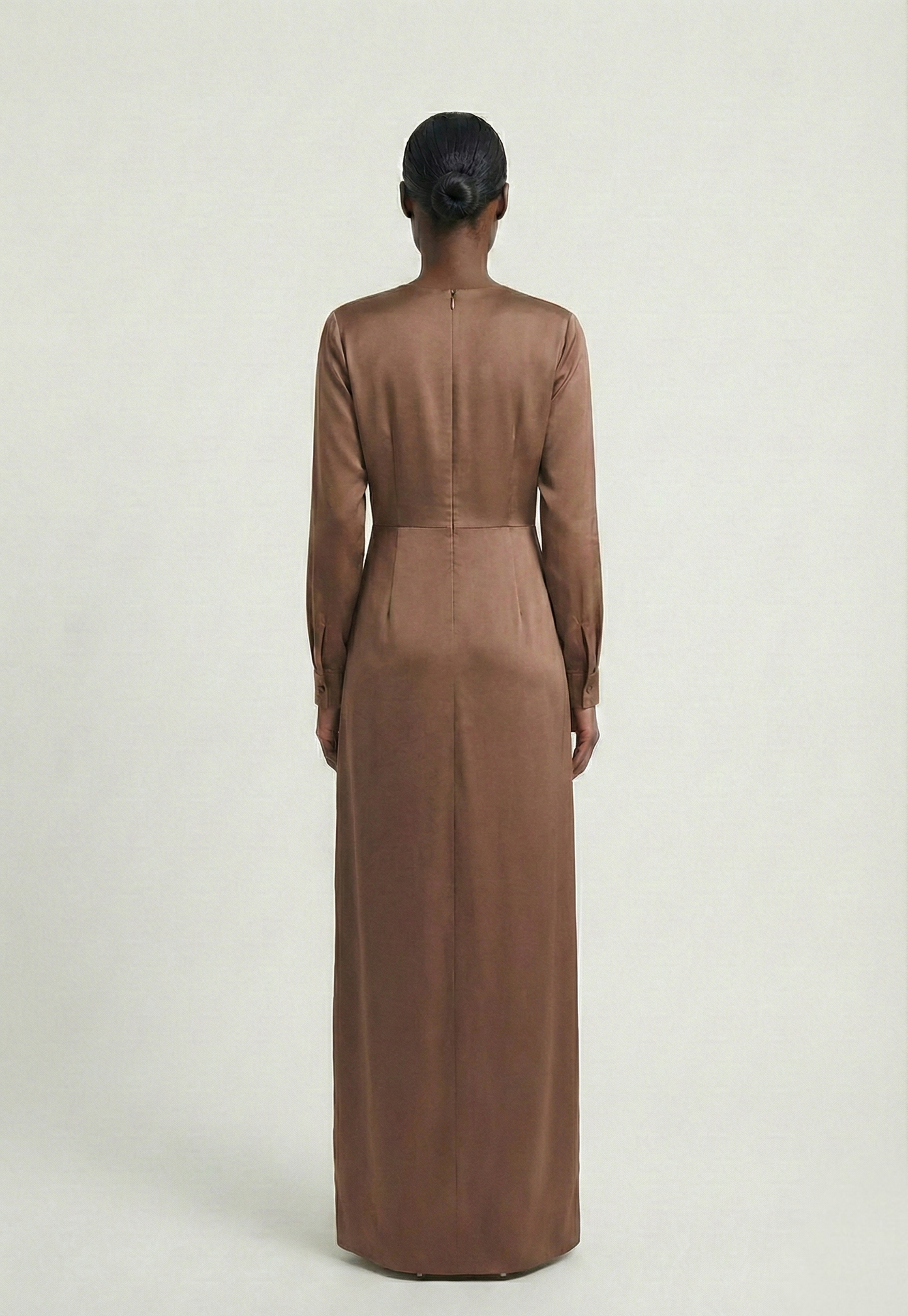 Caramel Satin Modest Maxi Dress