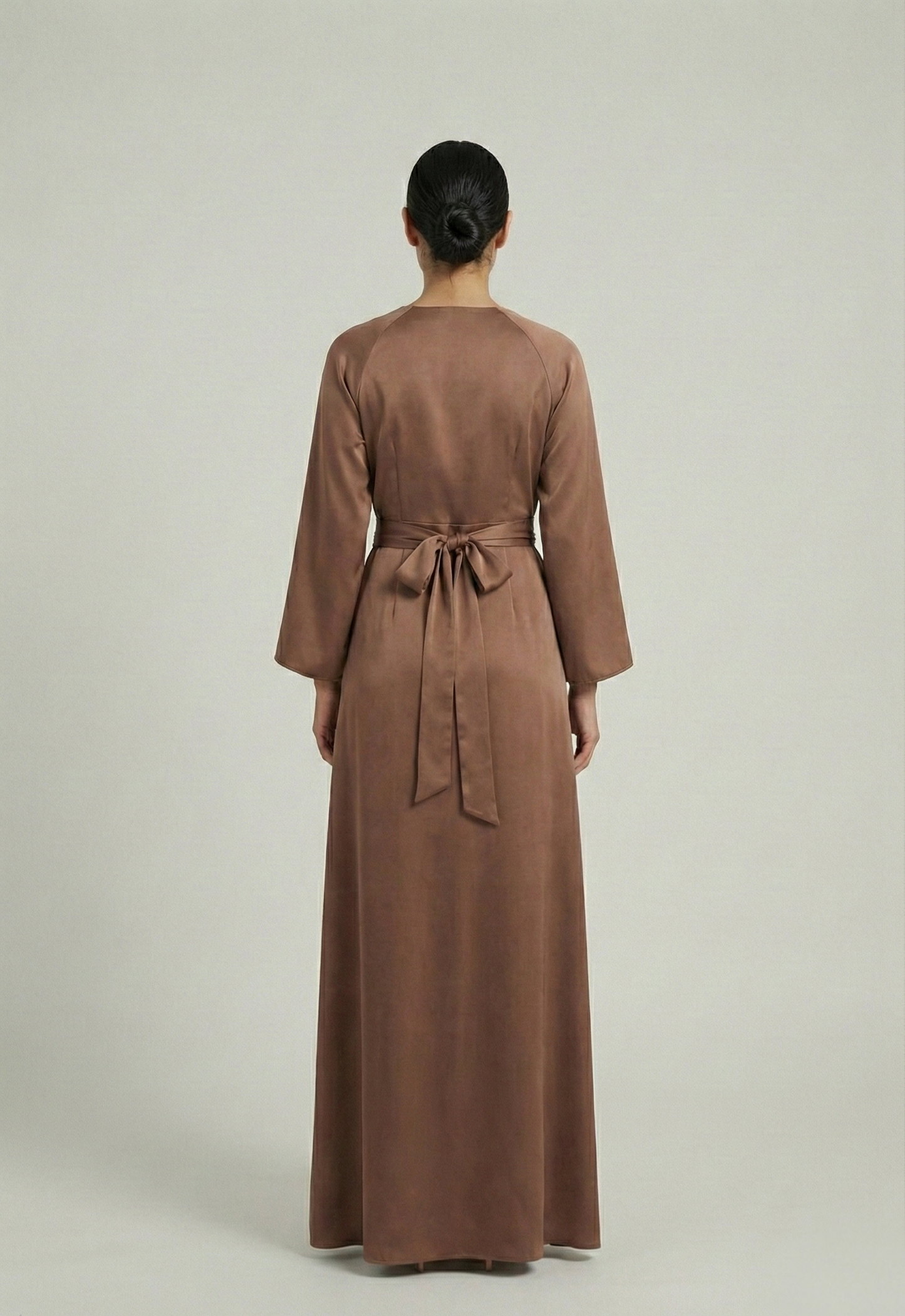 Satin Wrap Modest Maxi Dress – Caramel