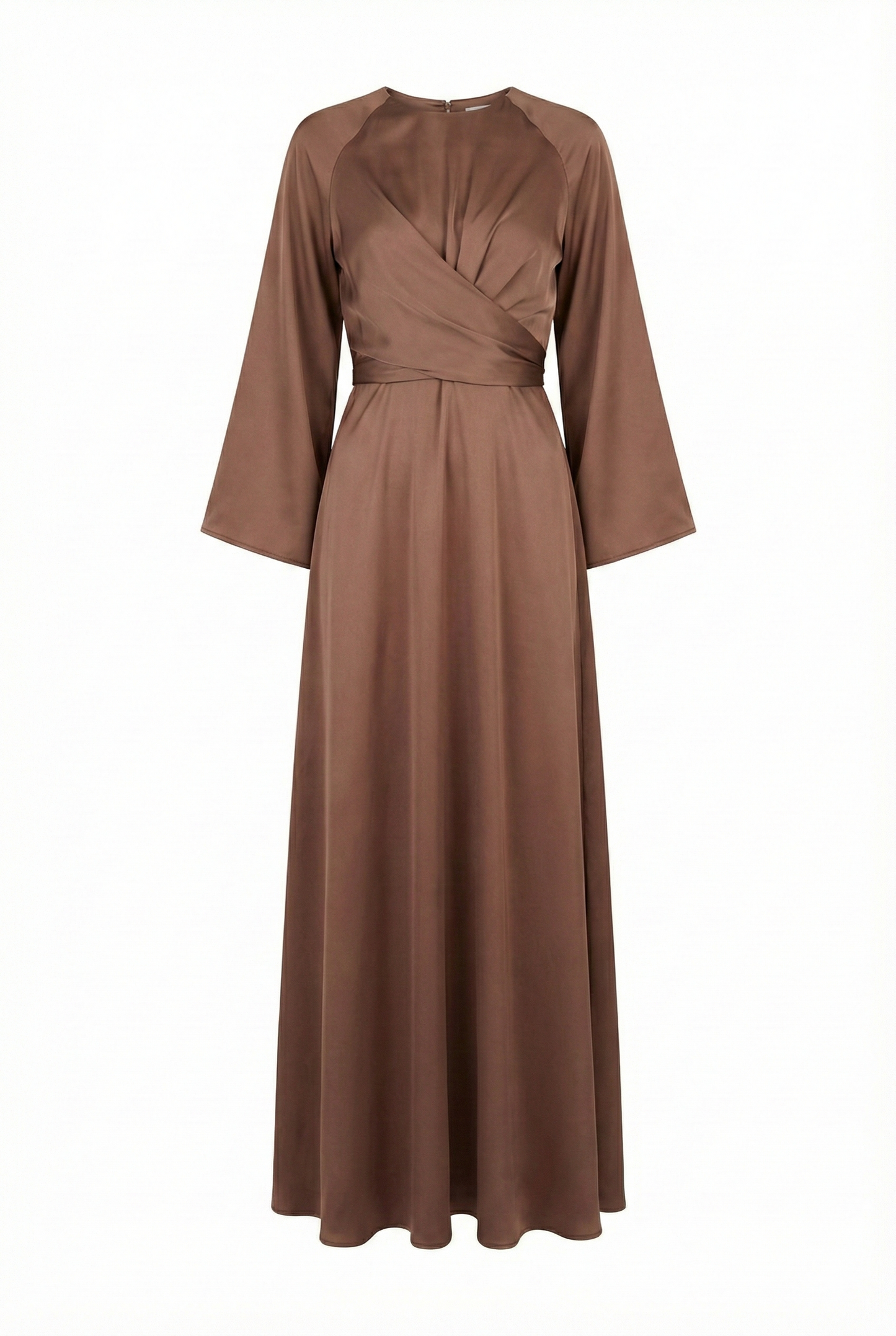 Satin Wrap Modest Maxi Dress – Caramel