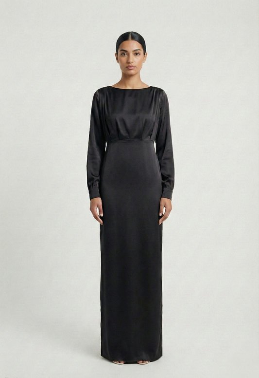 Black Satin Modest Maxi Dress